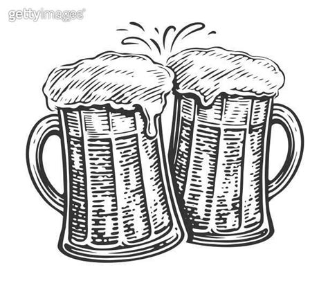 Cheers Two Beer Mugs Toast Clinking Glass Glasses Full Of Ale And