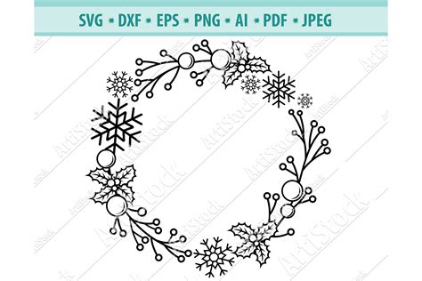 Christmas Wreath Svg Holiday Svg Snowflakes Png Dxf Eps 774581