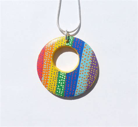 Rainbow Pendant Necklace Hand Painted Pendant Original Painted