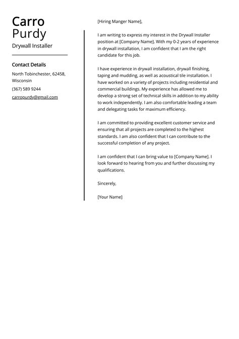 Drywall Installer Cover Letter Example For 2023 Skills Templates