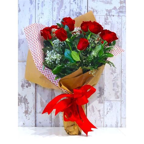 Dozen Long Stemmed Roses Wrapped Between Flowers Design Florist In