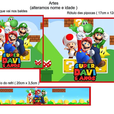 Kit Cinema Super Mário Bros e Sua Turma Baldinho e Rótulos