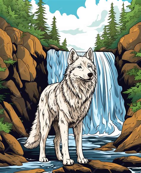 Premium AI Image | There is a wolf standing in front of a waterfall in