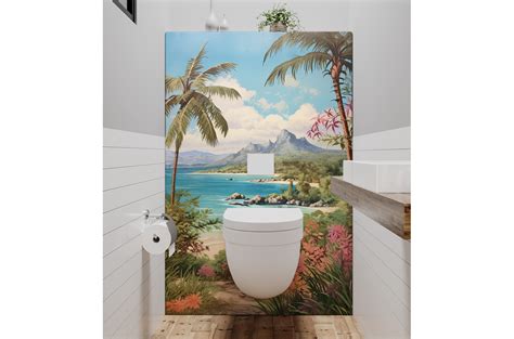 Panneau Wc Aquarelle Ile Des Caraibes Carrelage Wc Et Toilette