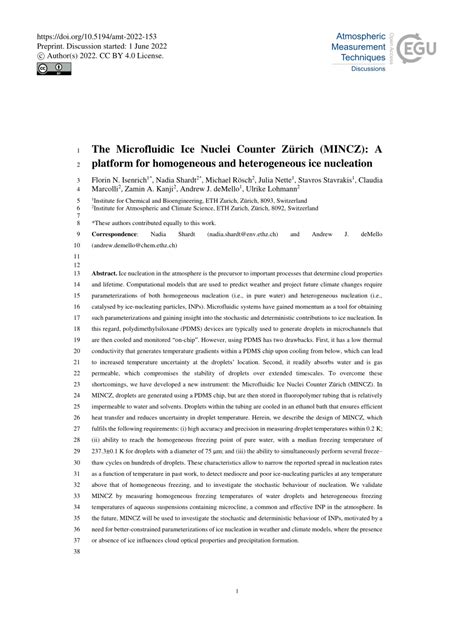 Pdf The Microfluidic Ice Nuclei Counter Z Rich Mincz A Platform