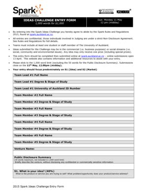 Fillable Online Spark Auckland Ac Ideas Challenge Entry Form Spark