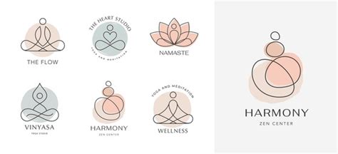 14 Collection Yoga Zen Meditation Logos Linear Icons Elements Bohemian