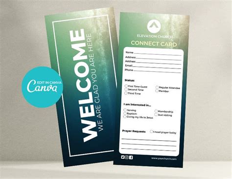 Church Connection Card, Church Welcome Card Template - Etsy