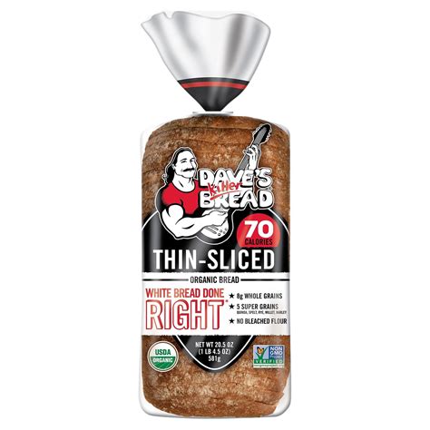 Dave's Killer Bread Healthy Whole Grain White Bread Done Right Thin-Sliced Organic Loaf, 20.5 oz ...