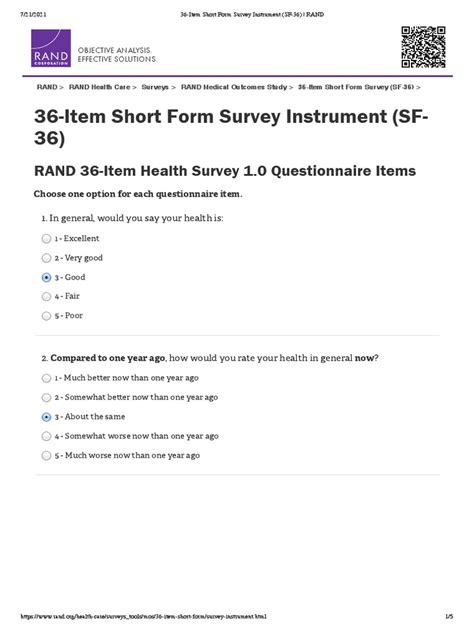 36 Item Short Form Survey Instrument Sf 36 Rand Pdf Psychology