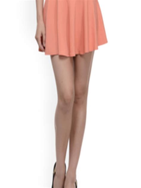 Buy N Gal Women Peach Solid Flared Mini Skirt Skirts For Women