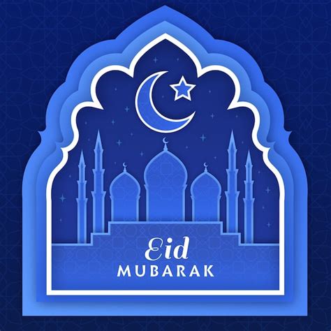 Free Vector Mosque And Moon Paper Style Eid Mubarak