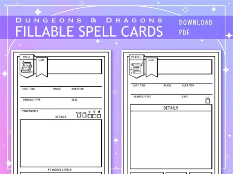 Blank Illustrated PDF Spell And Scroll Cards For Dungeons And Dragons