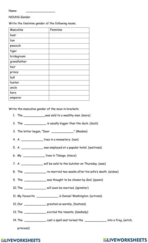 Class 5 Gender Revision Worksheet 3335159 Mamta Arya