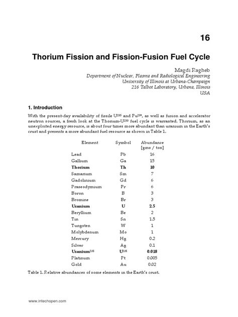 Intech Thorium Fission And Fission Fusion Fuel Cycle Pdf Pdf