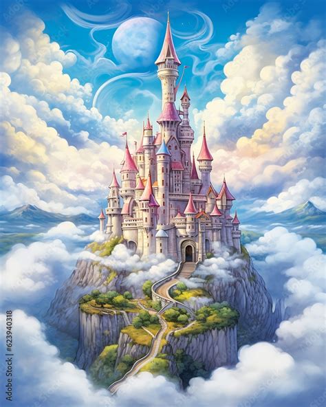 Castle Clouds Oil Dream Ascending Form Sky Artists Rendition Heaven