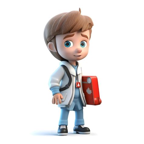 Renderização 3d De Um Personagem De Desenho Animado Com Mochila E