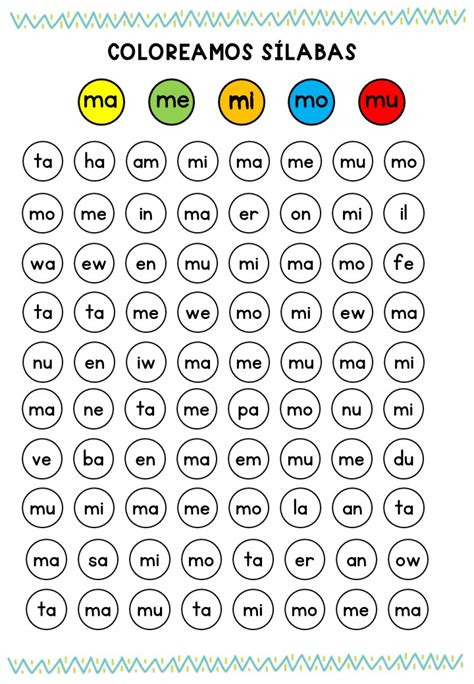 Trabajamos la atención coloreando sílabas ma me mi mo mu