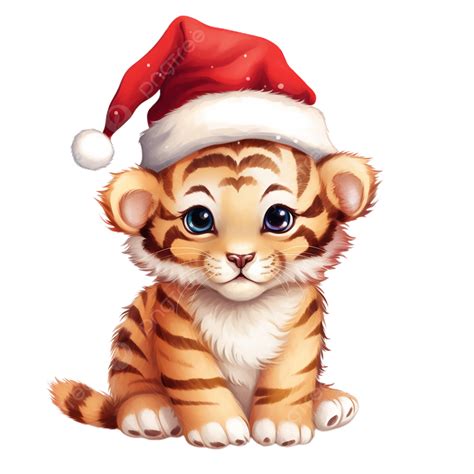 Christmas Hat With Cute Tiger Merry Christmas Transparent PNG