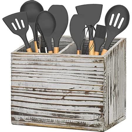 Amazon Utensil Holder In Rustic Wood For Farmhouse Kitchen Decor