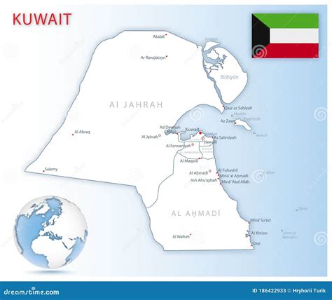 Detailed Kuwait Administrative Map With Country Flag And Location On A