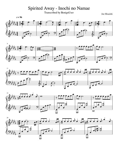 Spirited Away Piano Sheet