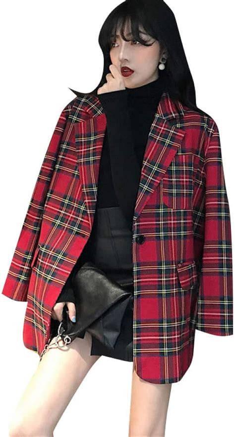 Chaqueta Casual De Cuadros Rojos Para Mujer Chaquetas De Dama De