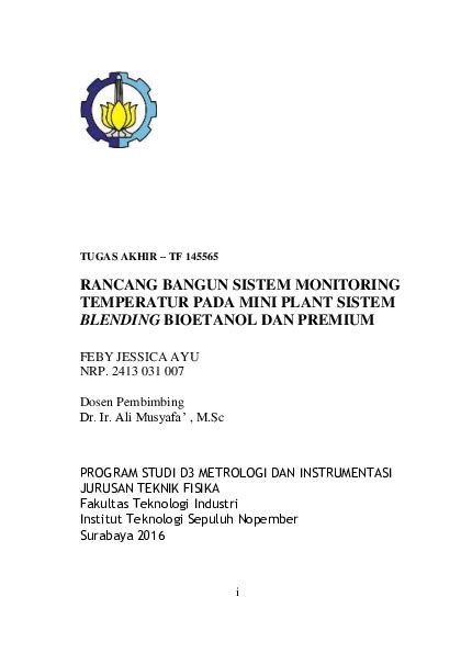 Pdf Rancang Bangun Sistem Monitoring Temperatur Pada Mini Plant Sistem Blending Bioetanol Dan