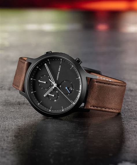 chronograph  black leather dark brown  design chronograph