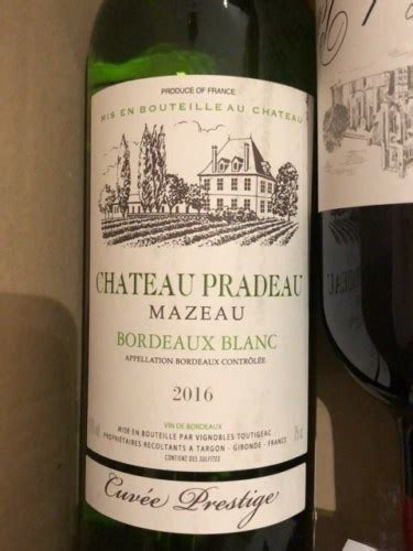 Château Pradeau Mazeau Cuvée Prestige Bordeaux Blanc Vivino US