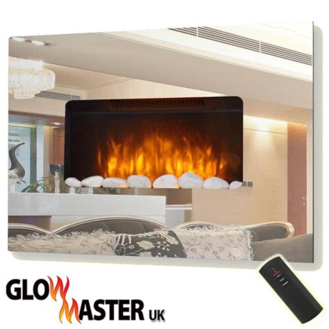 Wall Mounted Mirror Glass Electric Fire Fireplace Flicker Real Flame