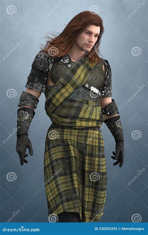 Handsome Highland Warrior Or Prince Character Wearing A Kilt Stock