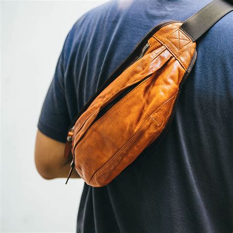 Cool Light Brown Leather Men Chest Bag Waist Bags Tan Fanny Pack Black Ichainwallets