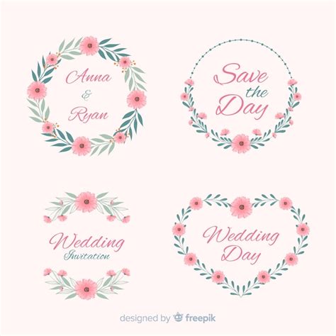 Free Vector Hand Drawn Floral Wedding Badges Collection