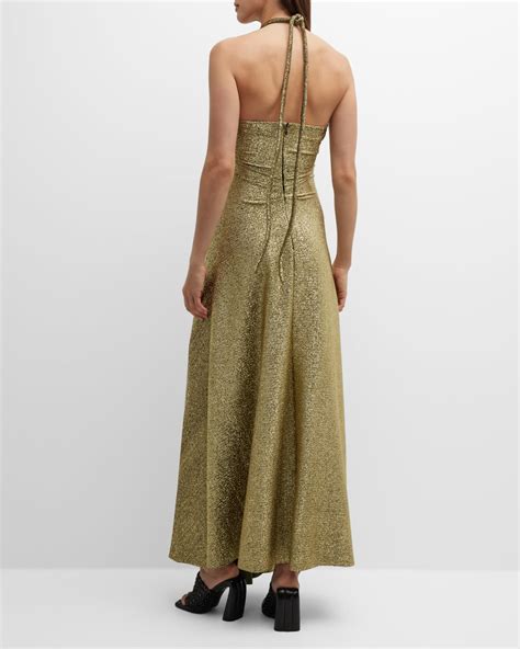 Proenza Schouler Metallic Jersey Halter Dress With Front Cutout