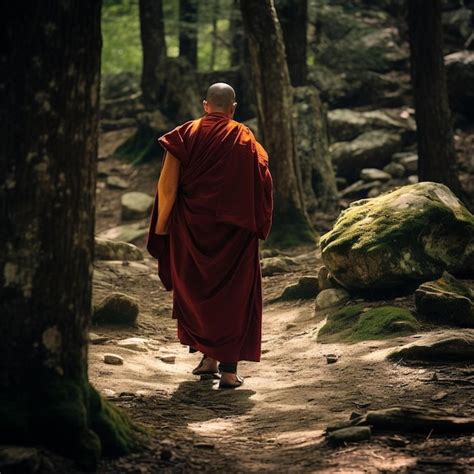 premium photo monk walking hike  bhutan