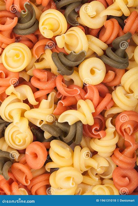 Raw Homemade Tricolore Trottole Pasta Close Up Stock Photo Image Of