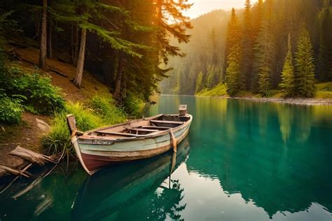 Un Bote Con Un Bote De Madera En El Agua Foto Premium