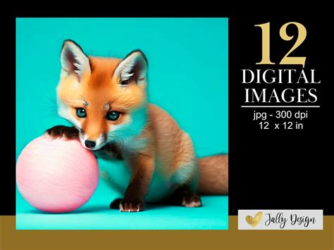 Baby Fox Playing with a Pink Ball Graphic by jallydesign · Creative Fabrica