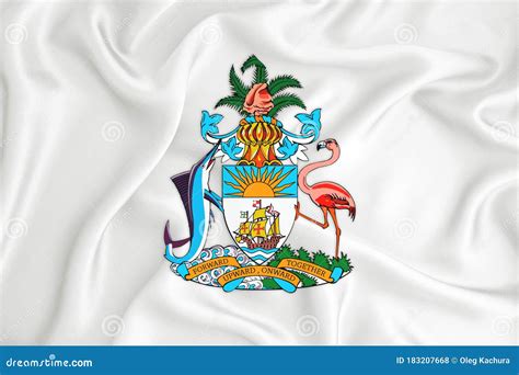 A Developing White Flag with the Coat of Arms of Bahamas. Country ...