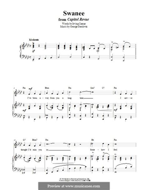 Swanee By G Gershwin Sheet Music On Musicaneo