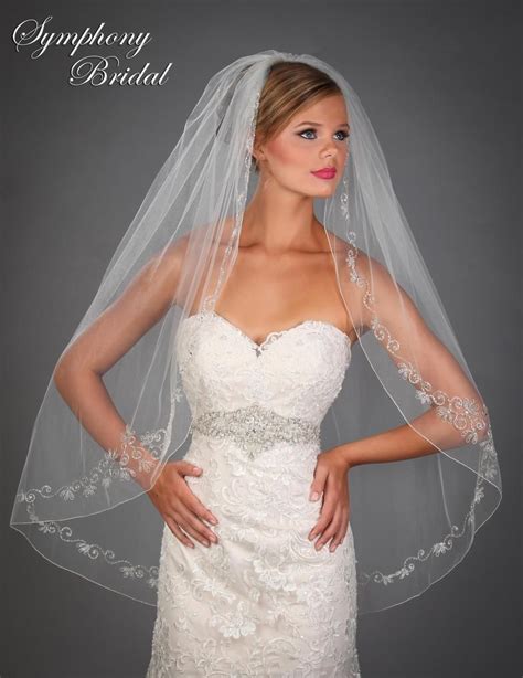 Beaded Embroidery Fingertip Wedding Veil 6516VL By Symphony Bridal