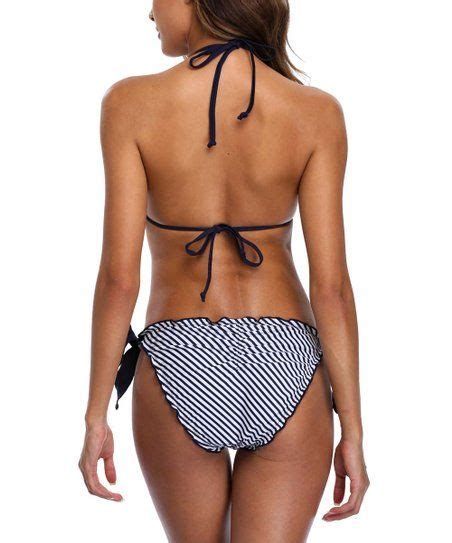 Charmo Navy Stripe Triangle Bikini Top Side Tie Bikini Bottoms