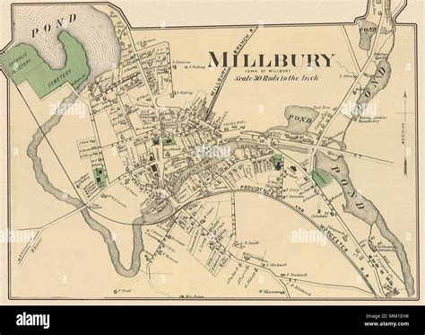 Map of Millbury. 1870 Stock Photo - Alamy