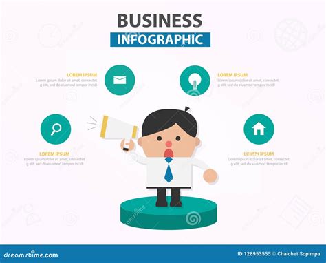 Businessman Cartoon With Megaphone Infographic Template Design F Stock