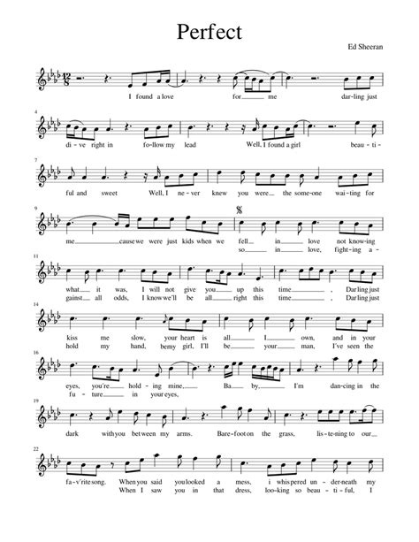 Perfect Ed Sheeran Partitur Sheet Music For Piano Solo Easy