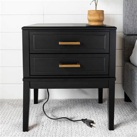 2 Drawer Nightstand With Charging Station Mid Century Modern