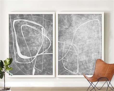 Abstract Art Set of 2 Gray White Painting Abstract Art - Etsy