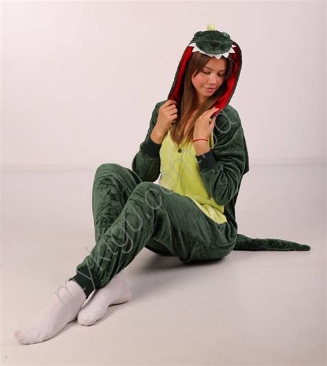 Кигуруми Пижама для Девушек Зеленый Динозавр, Костюм Кигуруми Женский ...