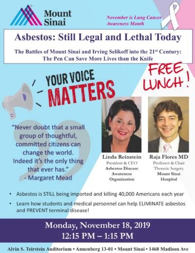 Educational Lecture “asbestos Still Legal And Lethal Today” Held At Mount Sinai Hospital’s